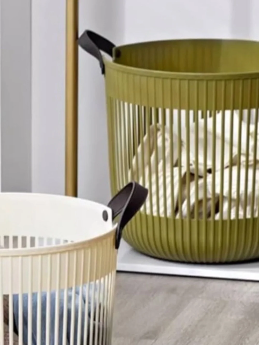 Japandi Rounded Square Basket Medium Size Storage Leather Like Handles